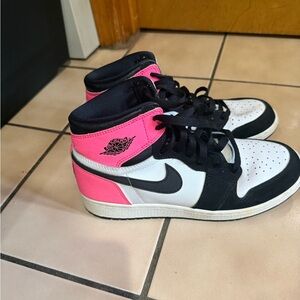 Women's Black and Pink High-Top Sneakers